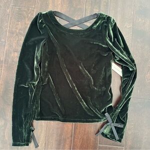 Anthropologie NWT velvet top. Low back with ribbon detail